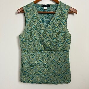 Boho Lace Overlay Tank Top Womens M Teal Green V Neck Mesh Lined Ninety